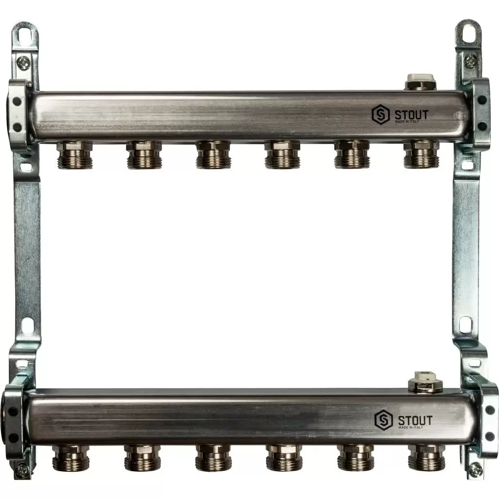 Коллектор Stout из нержавеющей стали для радиаторной разводки 6 вых.