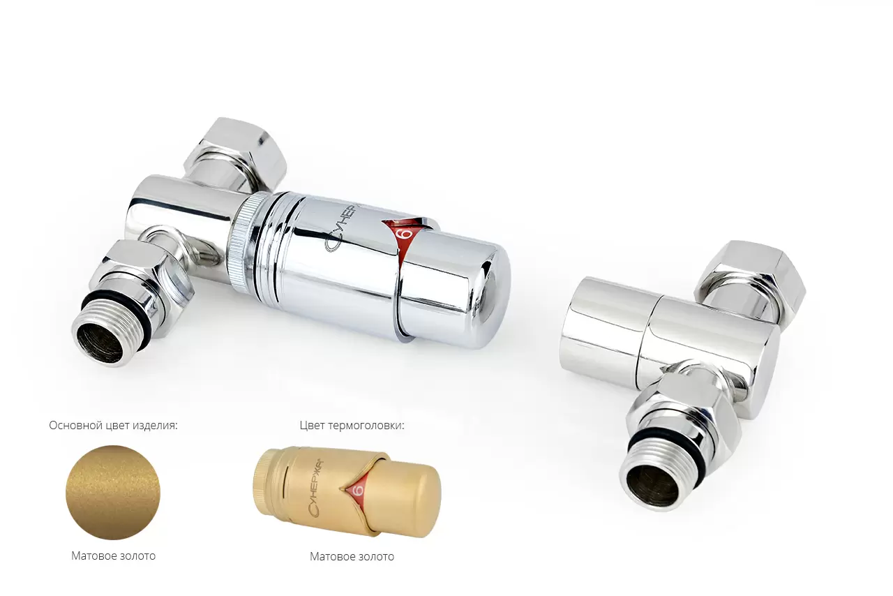 Автоматический терморегулятор Сунержа прямой 1/2" НР х 3/4" НГ (матовое золото)