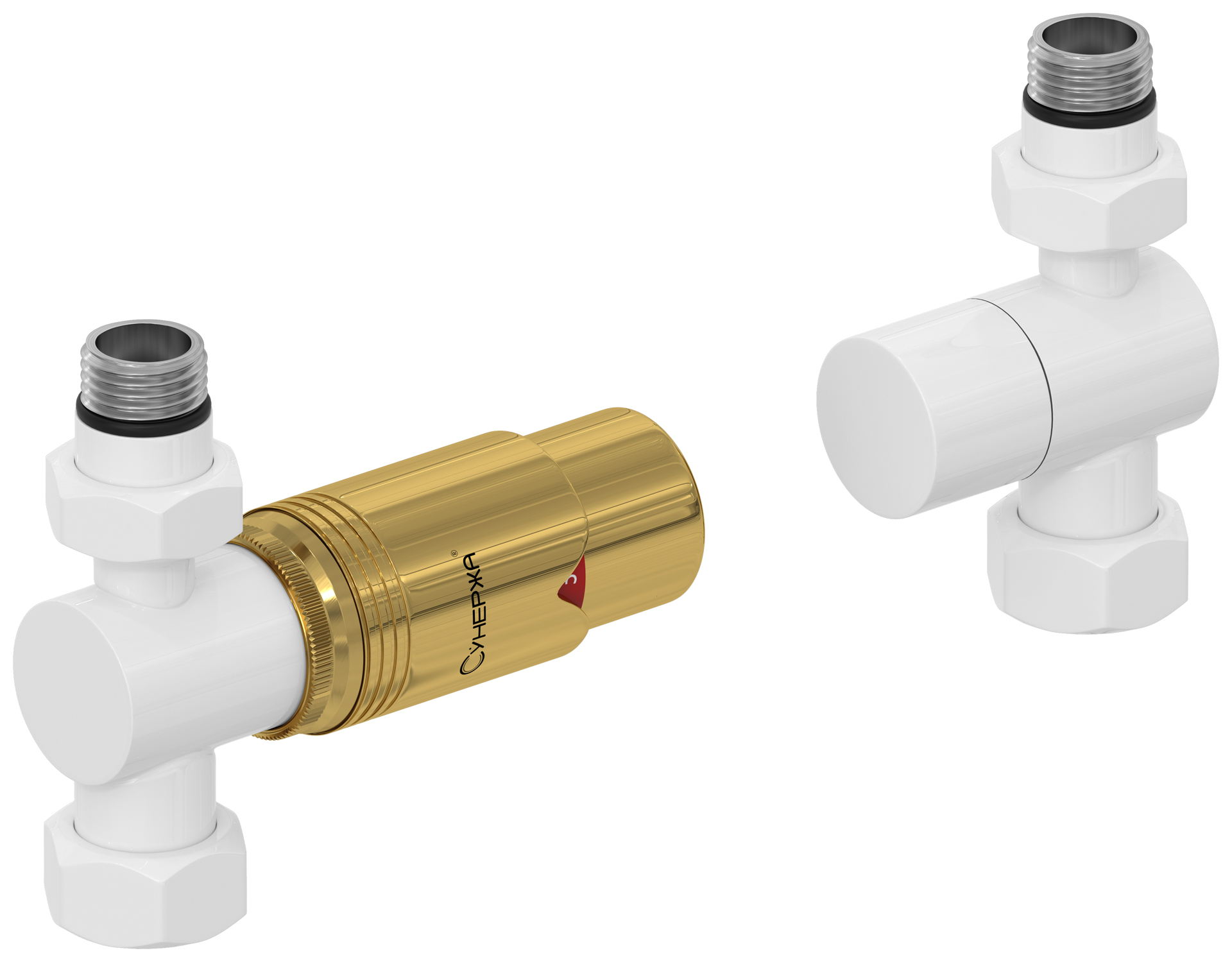 Автоматический терморегулятор Сунержа прямой 1/2" НР х 3/4" НГ (белый - золото)