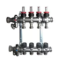 Коллектор Oventrop "Multidis SF" на 4 контура с регулирующими вставками и расходомерами