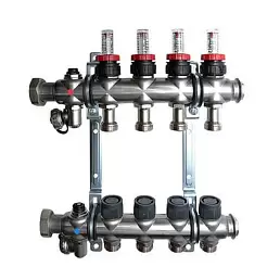 Коллектор Oventrop "Multidis SF" на 4 контура с регулирующими вставками и расходомерами