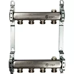 Коллектор Stout из нержавеющей стали для радиаторной разводки 4 вых.