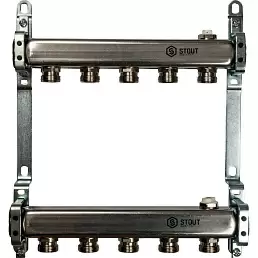 Коллектор Stout из нержавеющей стали для радиаторной разводки 5 вых.