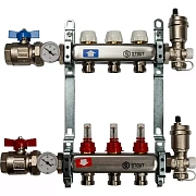 Коллектор Stout из нержавеющей стали в сборе, с регулирующими вставками и расходомерами 3 вых.