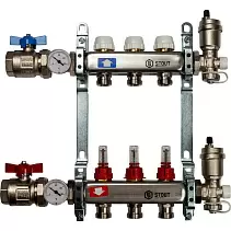 Коллектор Stout из нержавеющей стали в сборе, с регулирующими вставками и расходомерами 3 вых.