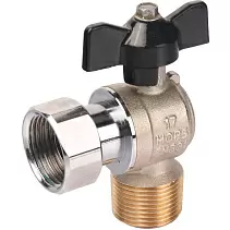 Кран шаровой Stout с накидной гайкой угловой, НР/накидная гайка, ручка бабочка 3/4"x3/4"