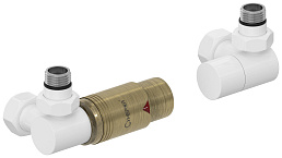 Автоматический терморегулятор Сунержа 3D левый 1/2" НР х 3/4" НГ (белый - состаренная бронза)