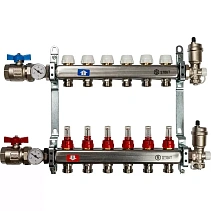 Коллектор Stout из нержавеющей стали в сборе, с регулирующими вставками и расходомерами 6 вых.