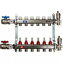 Коллектор Stout из нержавеющей стали в сборе, с регулирующими вставками и расходомерами 6 вых.