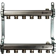 Коллектор Stout из нержавеющей стали для радиаторной разводки 6 вых.