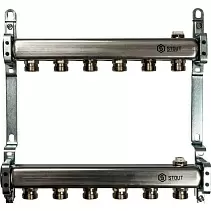 Коллектор Stout из нержавеющей стали для радиаторной разводки 6 вых.