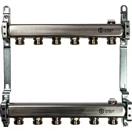 Коллектор Stout из нержавеющей стали для радиаторной разводки 6 вых.