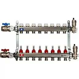 Коллектор Stout из нержавеющей стали в сборе, с регулирующими вставками и расходомерами 8 вых.