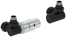 Автоматический терморегулятор Сунержа 3D левый 1/2" НР х 3/4" НГ (матовый чёрный - хром)