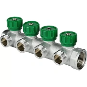 Регулируемый коллектор Far Multifar 1" с 4 отводами 3/4" НР плоское уплотнение