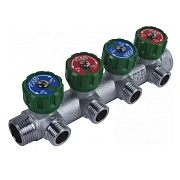 Регулируемый коллектор Far Multifar 3/4" с 4 отводами 1/2" НР плоское уплотнение