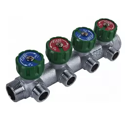 Регулируемый коллектор Far Multifar 3/4" с 4 отводами 1/2" НР плоское уплотнение