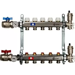 Коллектор Stout из нержавеющей стали в сборе, с регулирующими вставками 5 вых.