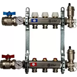 Коллектор Stout из нержавеющей стали в сборе, с регулирующими вставками 3 вых.
