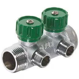 Регулируемый коллектор Far Multifar 1" с 2 отводами 1/2" НР плоское уплотнение