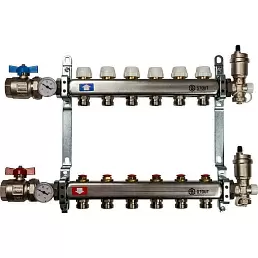 Коллектор Stout из нержавеющей стали в сборе, с регулирующими вставками 6 вых.