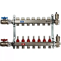 Коллектор Stout из нержавеющей стали в сборе, с регулирующими вставками и расходомерами 7 вых.