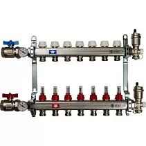 Коллектор Stout из нержавеющей стали в сборе, с регулирующими вставками и расходомерами 7 вых.