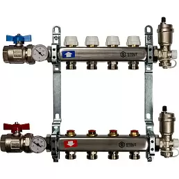 Коллектор Stout из нержавеющей стали в сборе, с регулирующими вставками 4 вых.