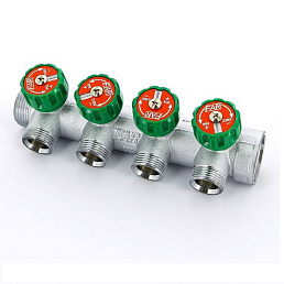 Регулируемый коллектор Far Multifar 1" с 4 отводами 3/4" НР евроконус
