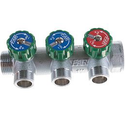 Регулируемый коллектор Far Multifar 1" с 3 отводами 3/4" НР плоское уплотнение