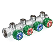 Регулируемый коллектор Far Multifar 1" с 4 отводами 1/2" НР плоское уплотнение