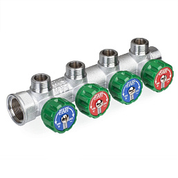 Регулируемый коллектор Far Multifar 1" с 4 отводами 1/2" НР плоское уплотнение