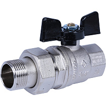 Кран шаровой Bugatti Oregon прямой с накидной гайкой 3/4", ручка-бабочка, арт.03220032 