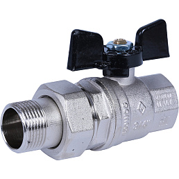 Кран шаровой Bugatti Oregon прямой с накидной гайкой 3/4", ручка-бабочка, арт.03220032 