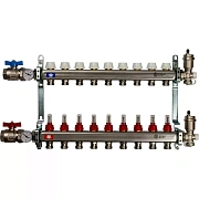 Коллектор Stout из нержавеющей стали в сборе, с регулирующими вставками и расходомерами 9 вых.