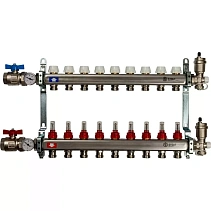 Коллектор Stout из нержавеющей стали в сборе, с регулирующими вставками и расходомерами 9 вых.