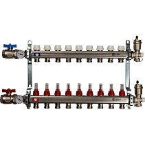 Коллектор Stout из нержавеющей стали в сборе, с регулирующими вставками и расходомерами 9 вых.