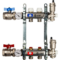 Коллектор Stout из нержавеющей стали в сборе, с регулирующими вставками 2 вых.