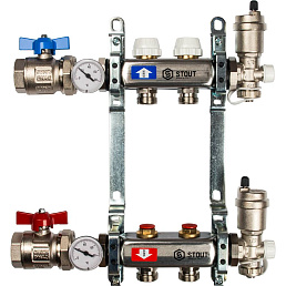 Коллектор Stout из нержавеющей стали в сборе, с регулирующими вставками 2 вых.