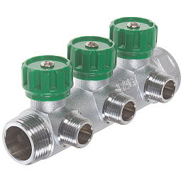 Регулируемый коллектор Far Multifar 1" с 3 отводами 1/2" НР плоское уплотнение