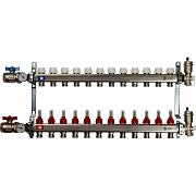 Коллектор Stout из нержавеющей стали в сборе, с регулирующими вставками и расходомерами 12 вых.