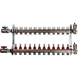 Коллектор Stout из нержавеющей стали в сборе, с регулирующими вставками и расходомерами 12 вых.